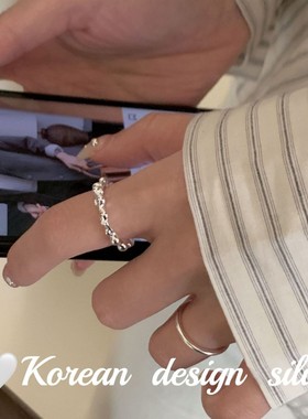 韩版时尚ins风饰品 S925纯银个性不规则珠珠戒指高级感小众设计感