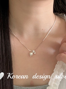 韩版轻奢小众设计银饰品 S925纯银气质天然珍珠缠绕打结蛇骨项链