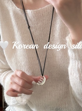 韩系秋冬新款皮绳毛衣链 S925纯银简约皮绳梳子可调节项链高级感