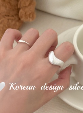 韩版东大门性冷淡风饰品 S925纯银简约U形光面拉丝爱心戒指高级女