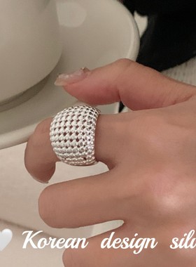 2025新款质感简约风925纯银重工胖胖椭圆珠珠拼接戒指时尚个性ins