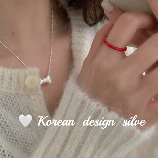 韩国圣诞新年小众银饰 S925纯银简约红色滴釉素圈闭口戒指高级感