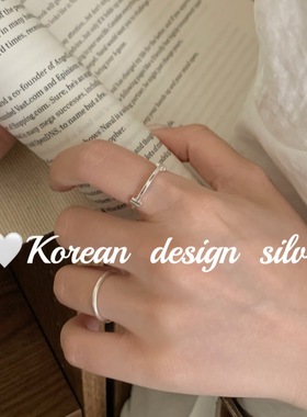 韩版东大门ins风简约饰品 S925纯银字母T戒指开口叠戴高级感女款