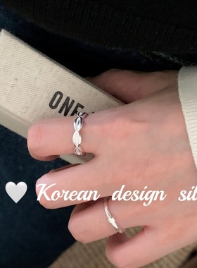 2025年韩版小众设计饰品 S925纯银简约椭圆凹面拼接戒指高级感女