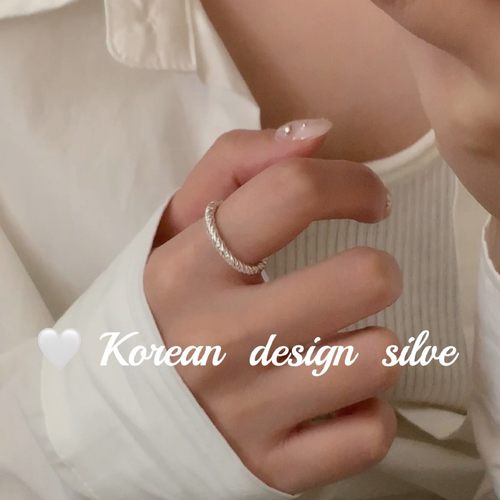 韩系ins风高级感银饰 S925纯简约麻花素圈戒指ins风小众设计叠戴