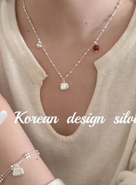 韩国2025秋冬新款ins风饰品 S925纯凯蒂猫珠珠红玛瑙项链高级感女