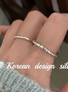 2025韩系秋冬小众新款 S925纯银简约黑色滴釉麻花素圈戒指高级感