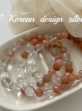 韩国新款手工小众设计 S925纯银 切面棕水晶弹力绳手链高级Ins风