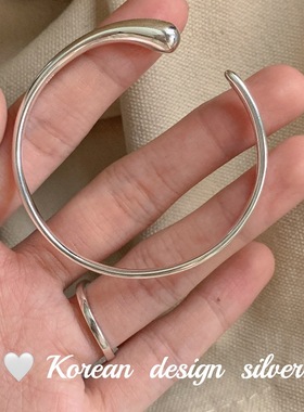 韩国小众ins风设计款 S925纯银简约亮面不对称开口手镯手环女叠戴