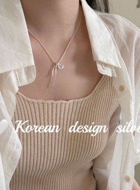 韩国2025秋冬新款ins风饰品 S925纯半边镂空蝴蝶结锆石项链高级感