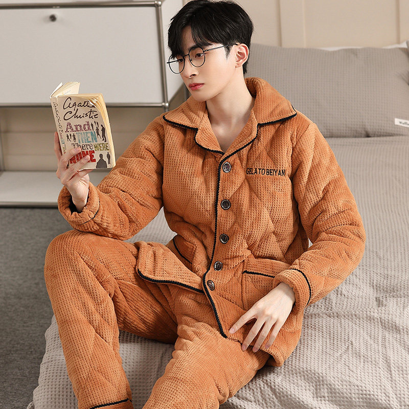 冬季睡衣男士三层加厚珊瑚绒夹棉法兰绒加绒家居服男款秋冬款套装,女士内衣/男士内衣/家居服,睡衣/家居服套装,淘宝优惠券,粉丝福利购,淘宝优惠卷