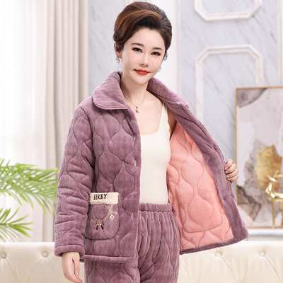 妈妈夹棉睡衣冬季加厚加绒女棉袄