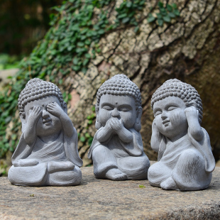 新中式花园小坐佛像庭院盆景装饰摆件三不听不看不说禅意茶馆摆设