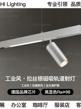 不锈钢轨道射灯LED吊装明装工业风包豪斯拉丝银色办公室磁吸射灯