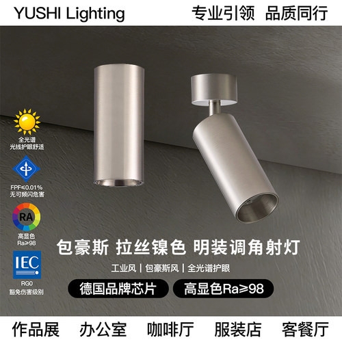明装射灯不锈钢包豪斯银色可调节角度吸顶咖啡厅工业风LED无主灯