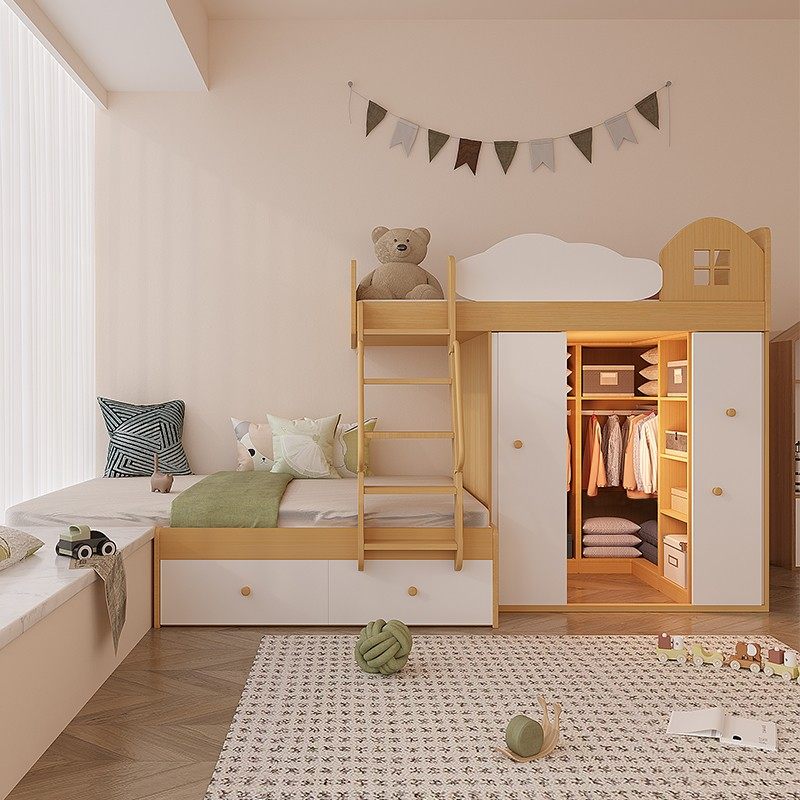 考拉森林多功能储物衣帽间上下床交错式组合上下床定制拼接飘窗床,全屋定制,儿童房空间定制,淘宝优惠券,粉丝福利购,淘宝优惠卷