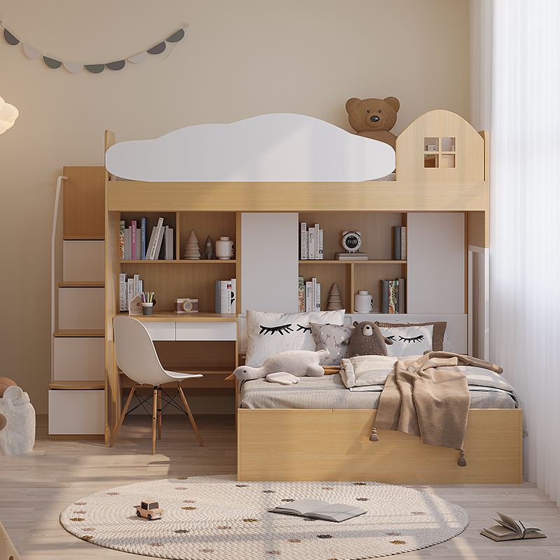 母子儿童床上下床榻榻米交错式