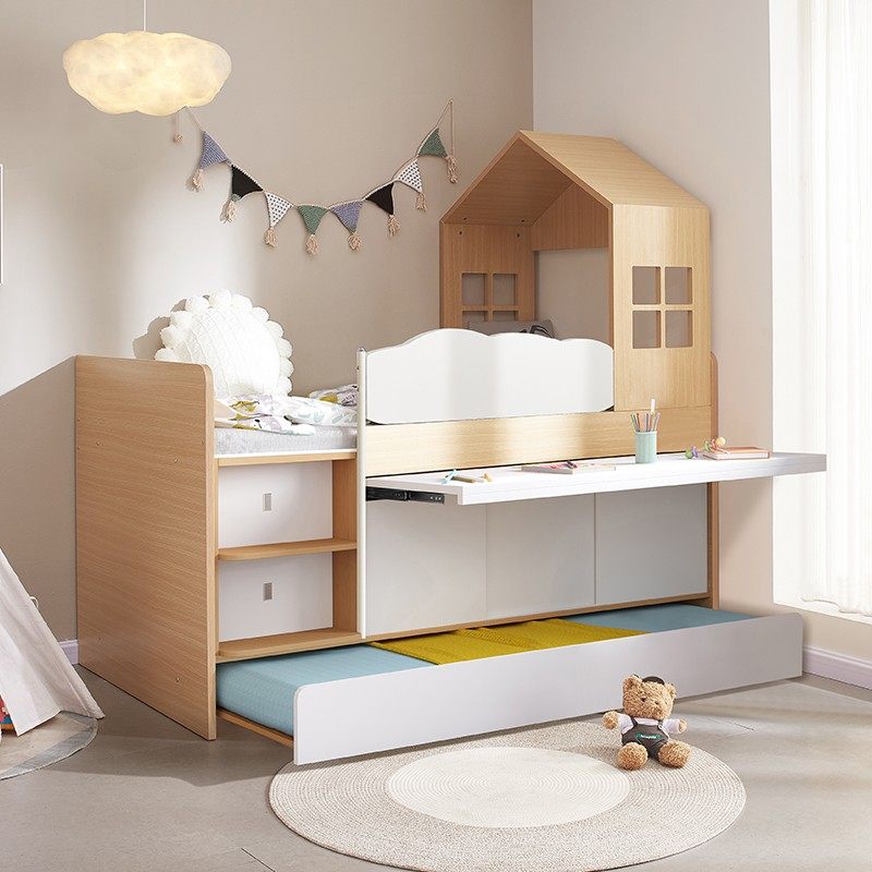 考拉森林多功能储物半高床儿童床小户型带抽床上床下柜组合带书桌
