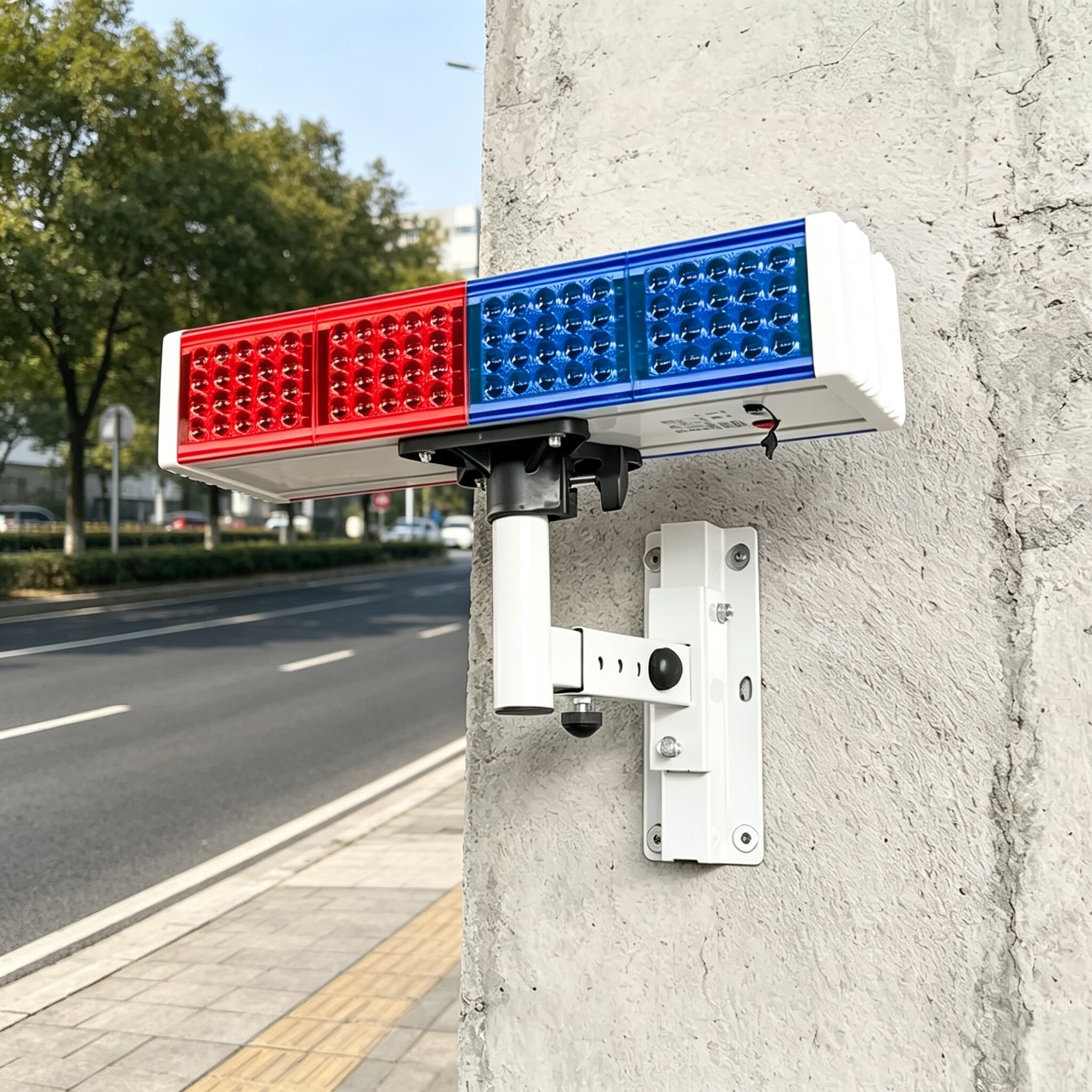 白色壁挂支架太阳能爆闪灯挂墙红蓝警示闪光灯强光频闪灯路障灯