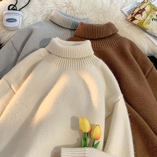 宽松休闲慵懒风情侣 加绒加厚线衣针织衫 颂希尔高领毛衣男款 秋冬季