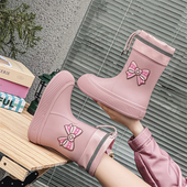 女款 2025新款 加绒雨靴可爱蝴蝶结防水口水鞋 慕儿雨鞋 水靴防滑胶鞋