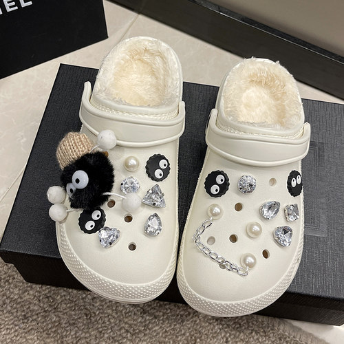 可爱小煤球洞洞鞋女款加绒
