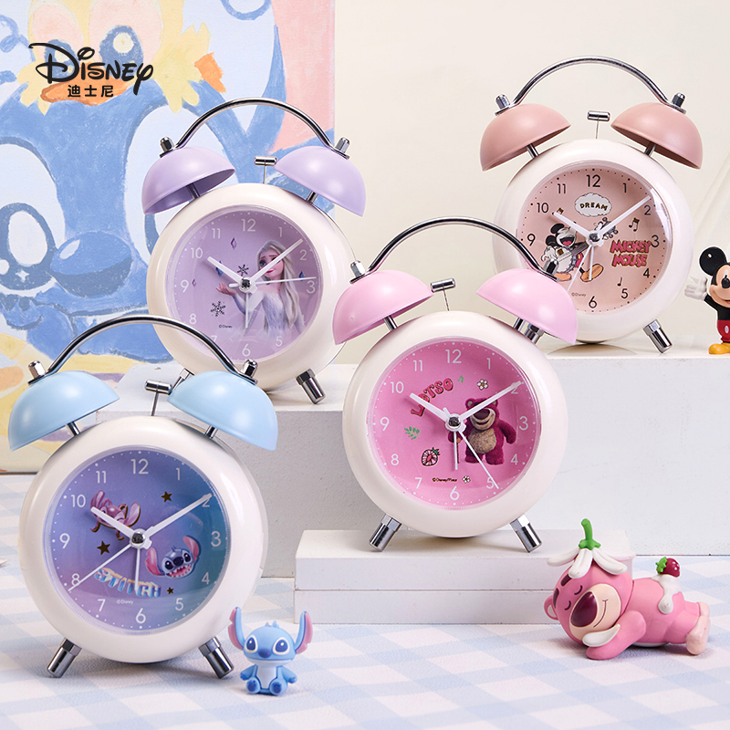迪士尼儿童闹钟学生床头创意小闹钟可爱卡通静音简约卧室迷你时钟