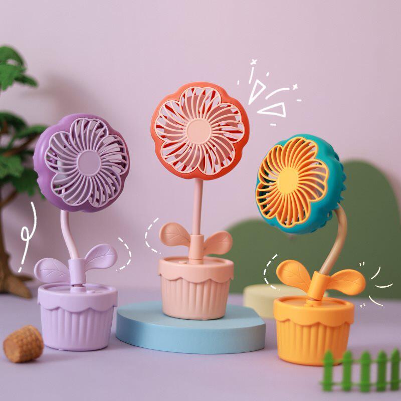 夏季可爱小花盆风扇 儿童桌面手持迷你静音花朵风扇女孩生日礼品