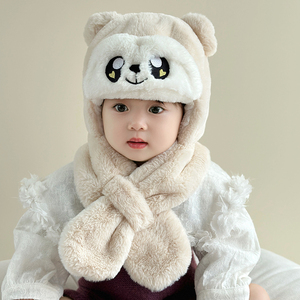 宝宝帽子秋冬季男童女孩儿童围巾一体护耳帽婴幼儿围脖2024新款潮