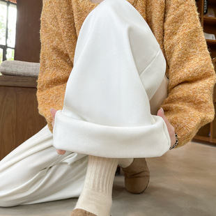 白色牛仔裤子女款2025新款秋冬加绒小个子直筒阔腿梨型身材休闲裤