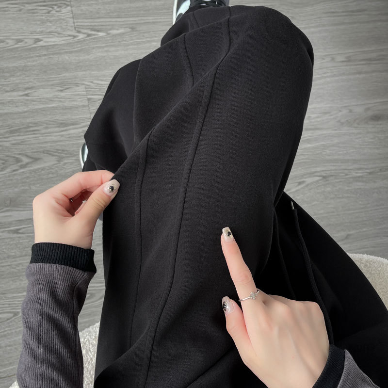 运动裤女春秋季加绒2025新款垂感直筒加长高个子休闲香蕉阔腿裤子