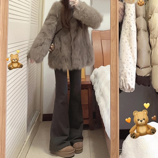 咖色微喇运动裤女秋冬2025新款卫裤高腰显瘦休闲小个子加绒喇叭裤