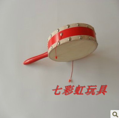 促销奥尔夫乐器木质婴儿拨浪鼓儿童羊皮波浪鼓宝宝玩具木制手摇鼓