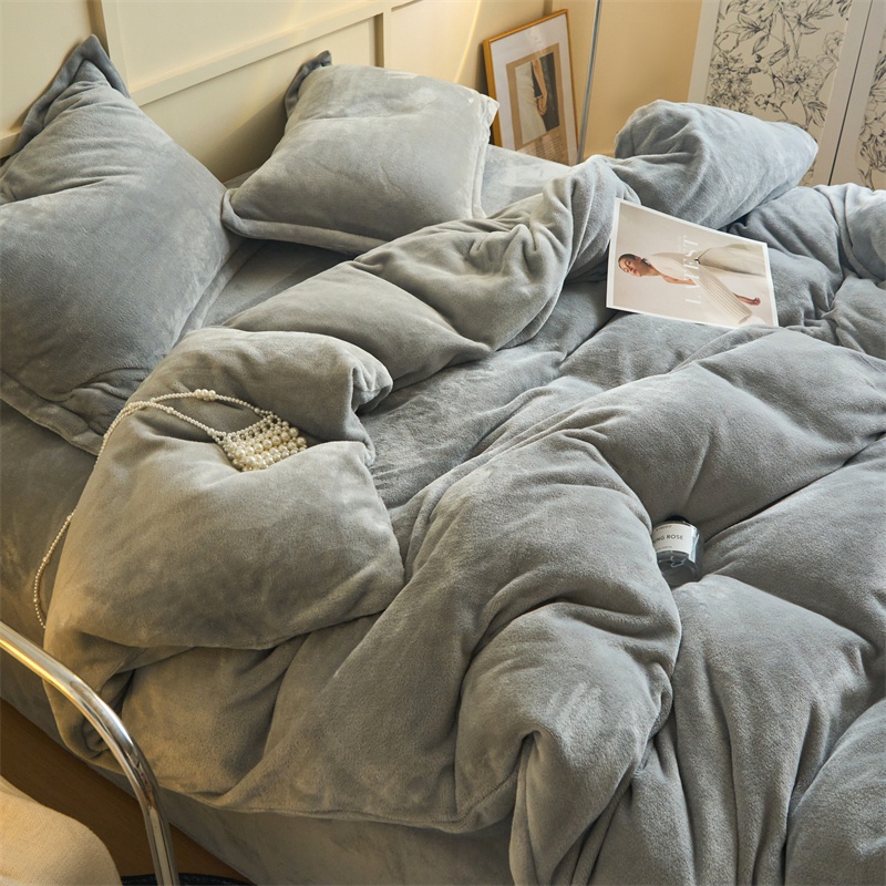 加厚保暖冬季纯色牛奶绒四件套