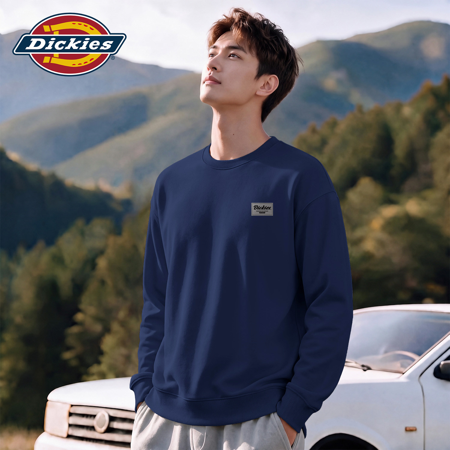 Dickies藏青色男士圆领卫衣春秋款2026新款长袖上衣秋季男款衣服