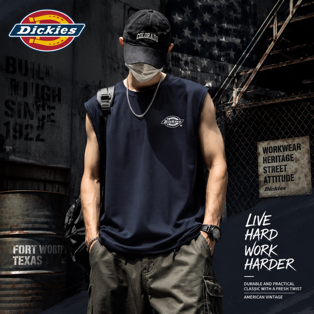 Dickies冰丝速干背心男夏薄款透气运动无袖坎肩印花潮牌百搭上衣