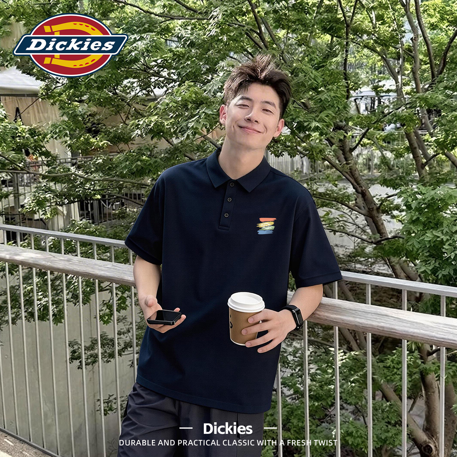 Dickies翻领POLO衫男生2026夏季短袖潮流百搭字母T恤半袖上衣男士