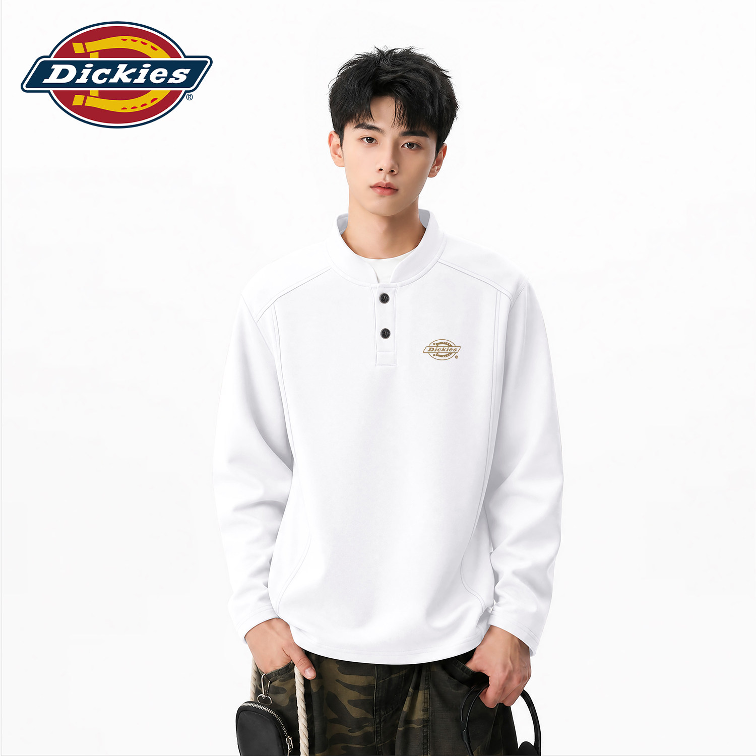 Dickies亨利领卫衣男2026秋季新款美式印花潮牌宽松休闲百搭上衣
