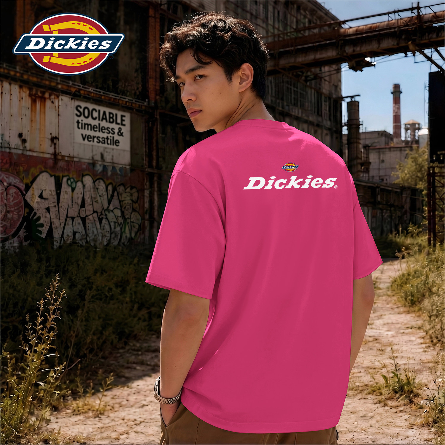 Dickies短袖T恤男款宽松五分袖上衣男纯棉重磅圆领美式青少年半袖