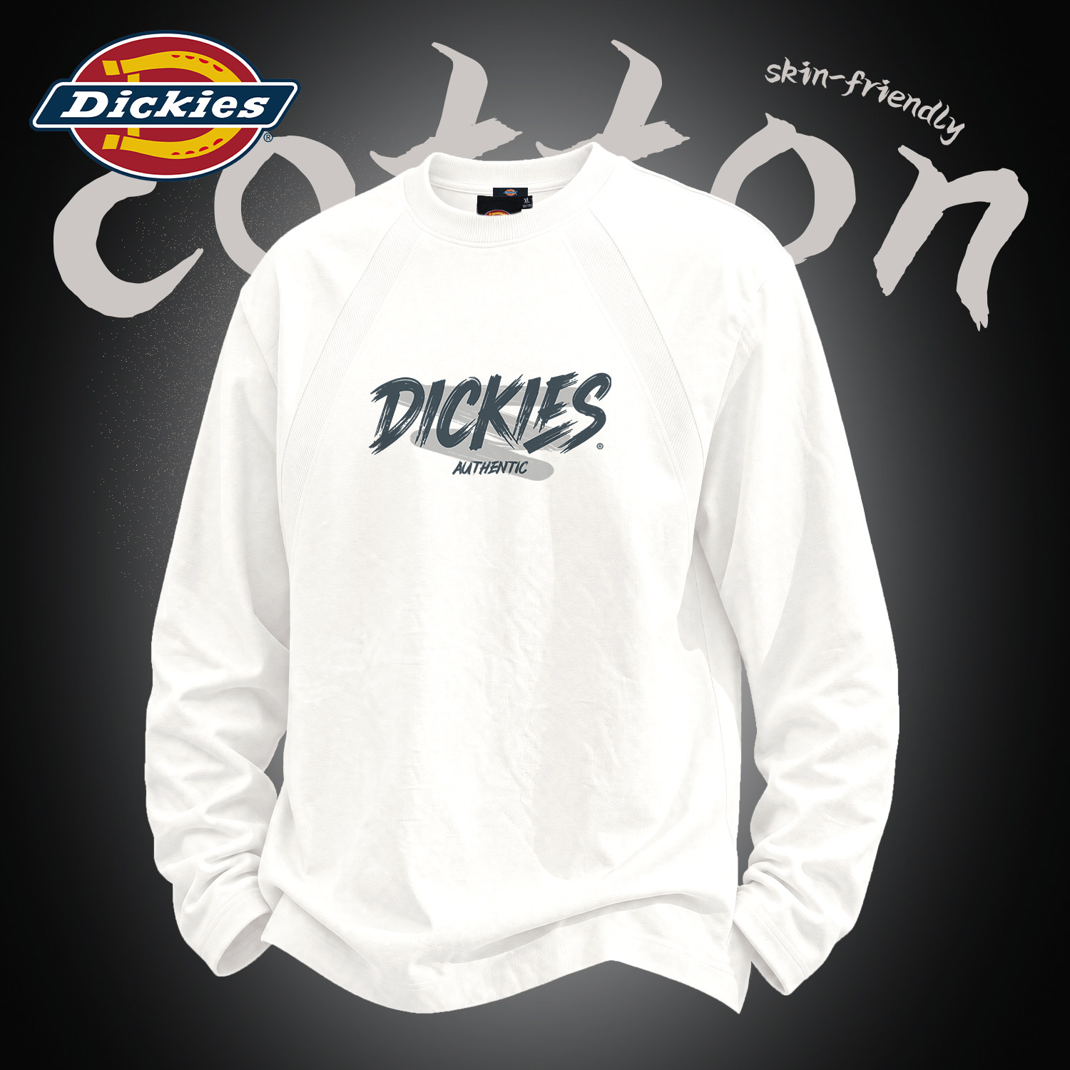 Dickies美式重磅长袖T恤男款潮流字母印花圆领打底衫宽松上衣秋装