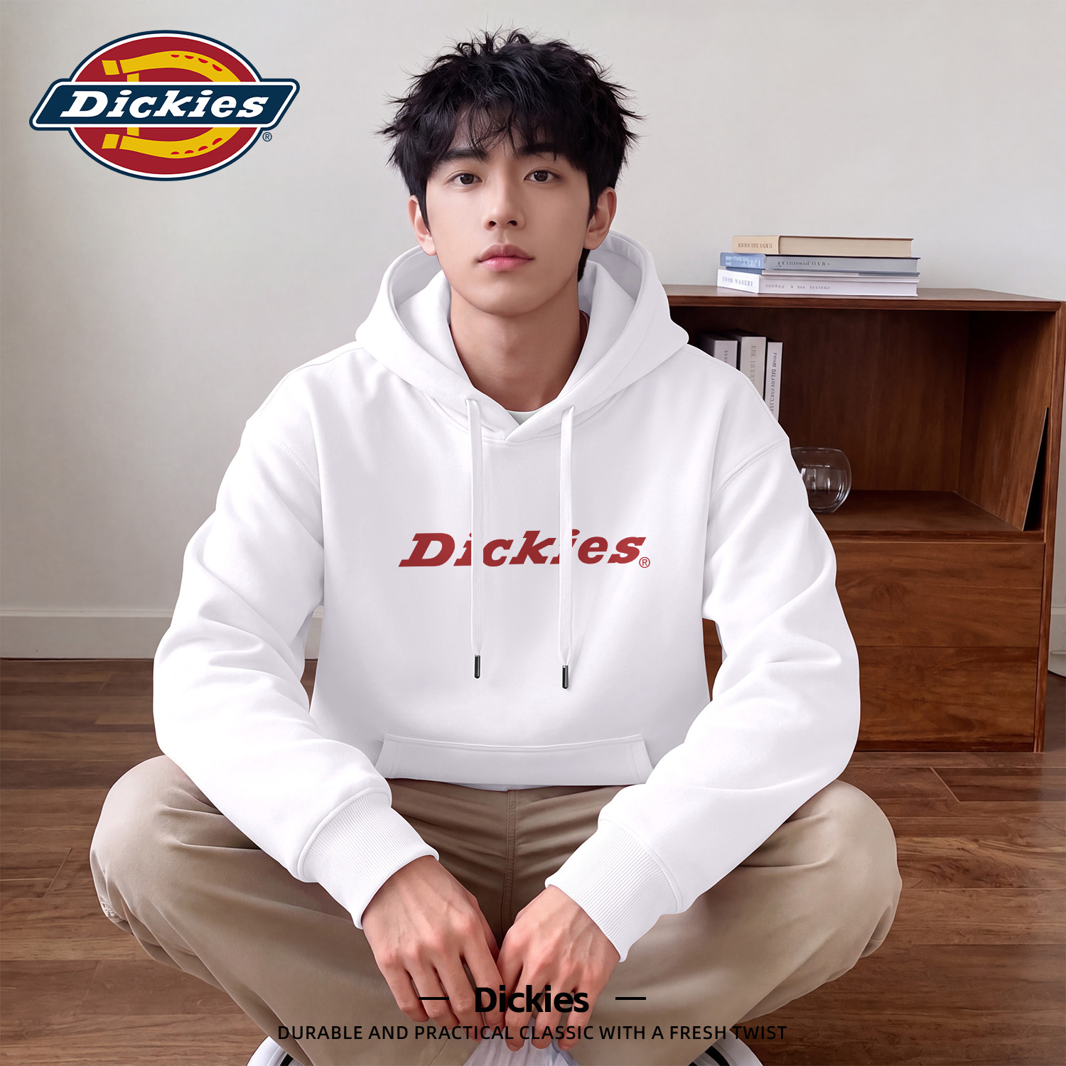 Dickies白色连帽卫衣男款重磅宽松印花休闲上衣美式潮流大码衣服