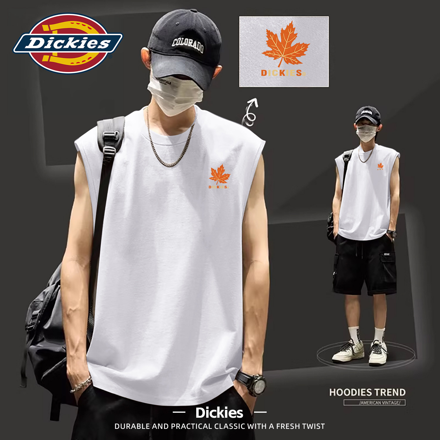 Dickies背心男2026夏季新款宽松白色纯棉无袖T恤潮牌印花坎肩上衣
