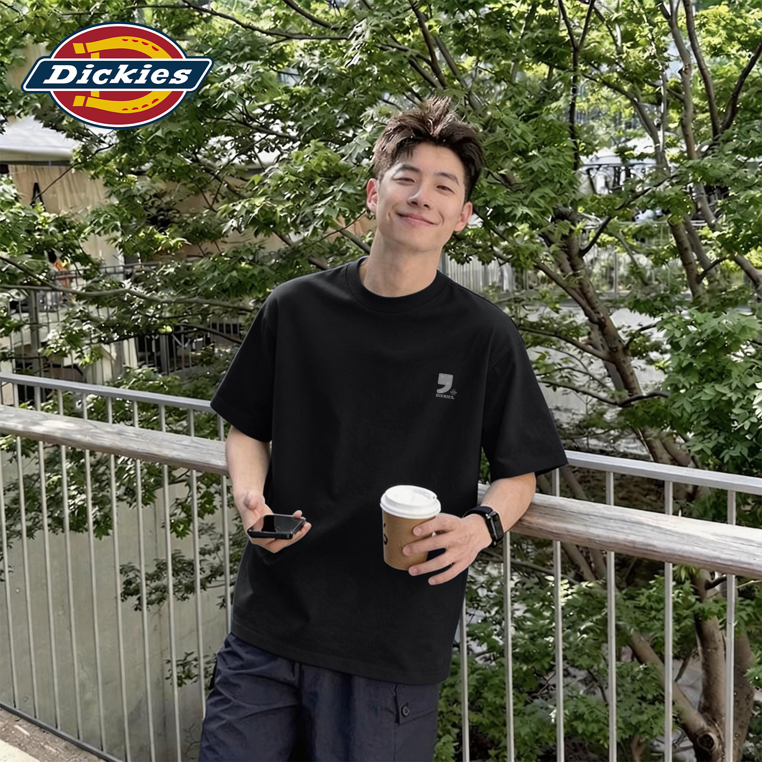 Dickies重磅纯棉短袖T恤男黑色潮流酷帅男生夏季上衣宽松半袖男生
