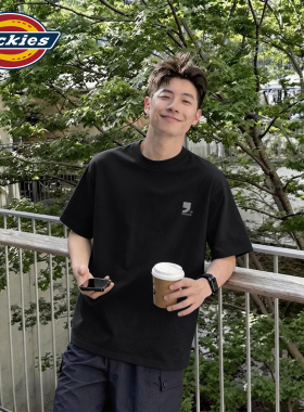 Dickies重磅纯棉短袖T恤男黑色潮流酷帅男生夏季上衣宽松半袖男生