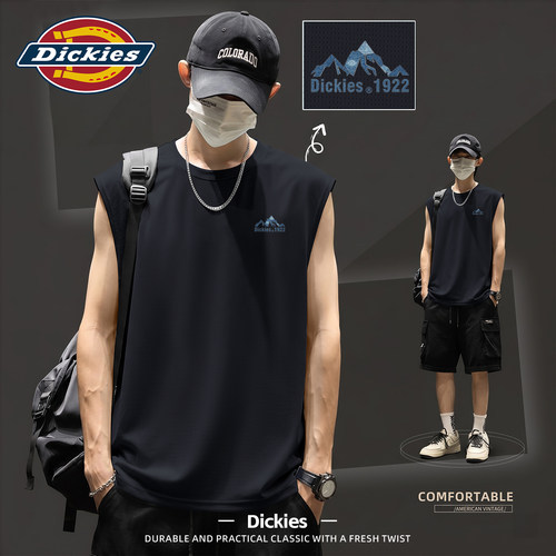 Dickies男士冰丝速干背心2026新款夏季薄款透气运动印花无袖上衣