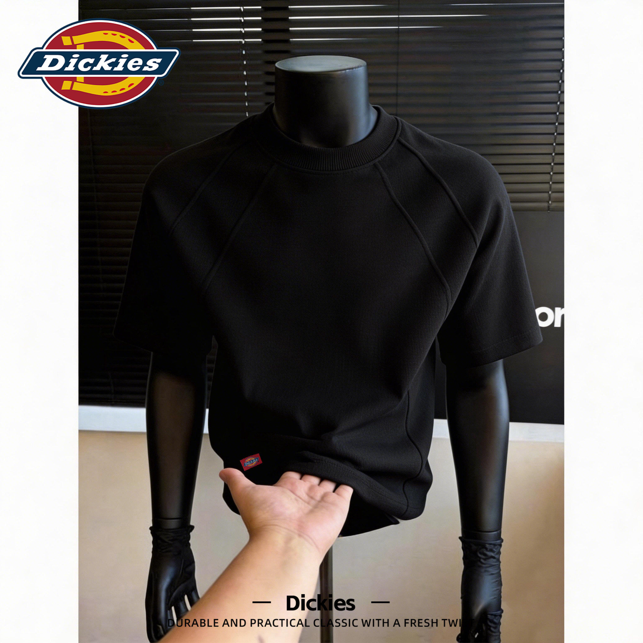 Dickies黑色短袖T恤男生夏季解构款拼接设计感上衣2026新款半袖男