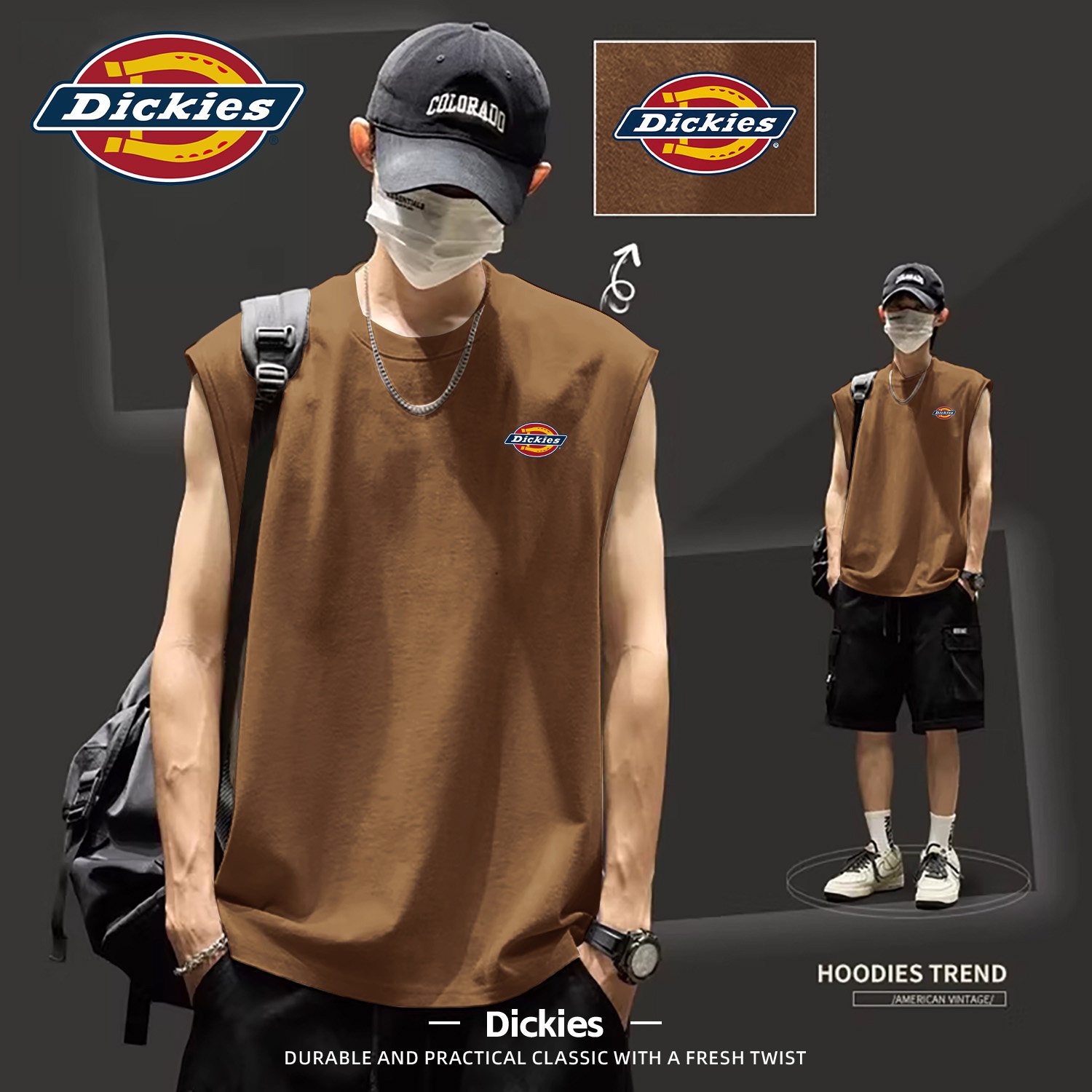 Dickies纯棉背心男2026夏季新款宽松无袖运动上衣潮男生健身t恤衫