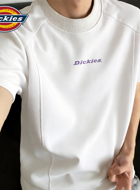 Dickies美式重磅短袖T恤男白色夏季新款设计感男士高级感拼接上衣