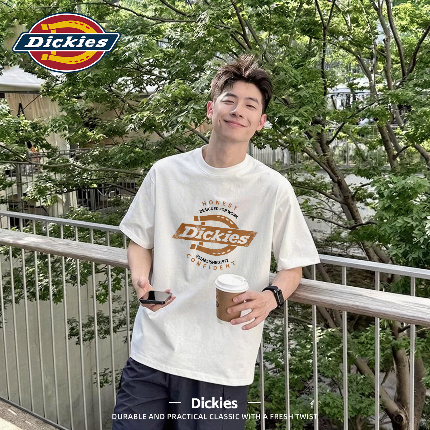 Dickies白色印花短袖t恤男款潮流美式休闲夏季上衣青少年重磅体恤