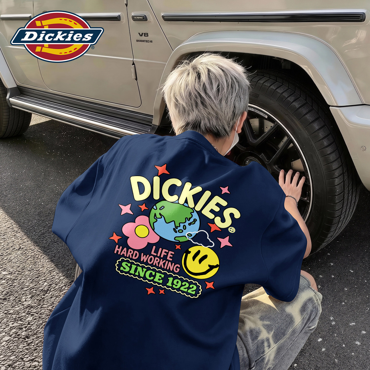 Dickies美式街头印花短袖T恤男青少年藏青色上衣趣味图案半袖衣服
